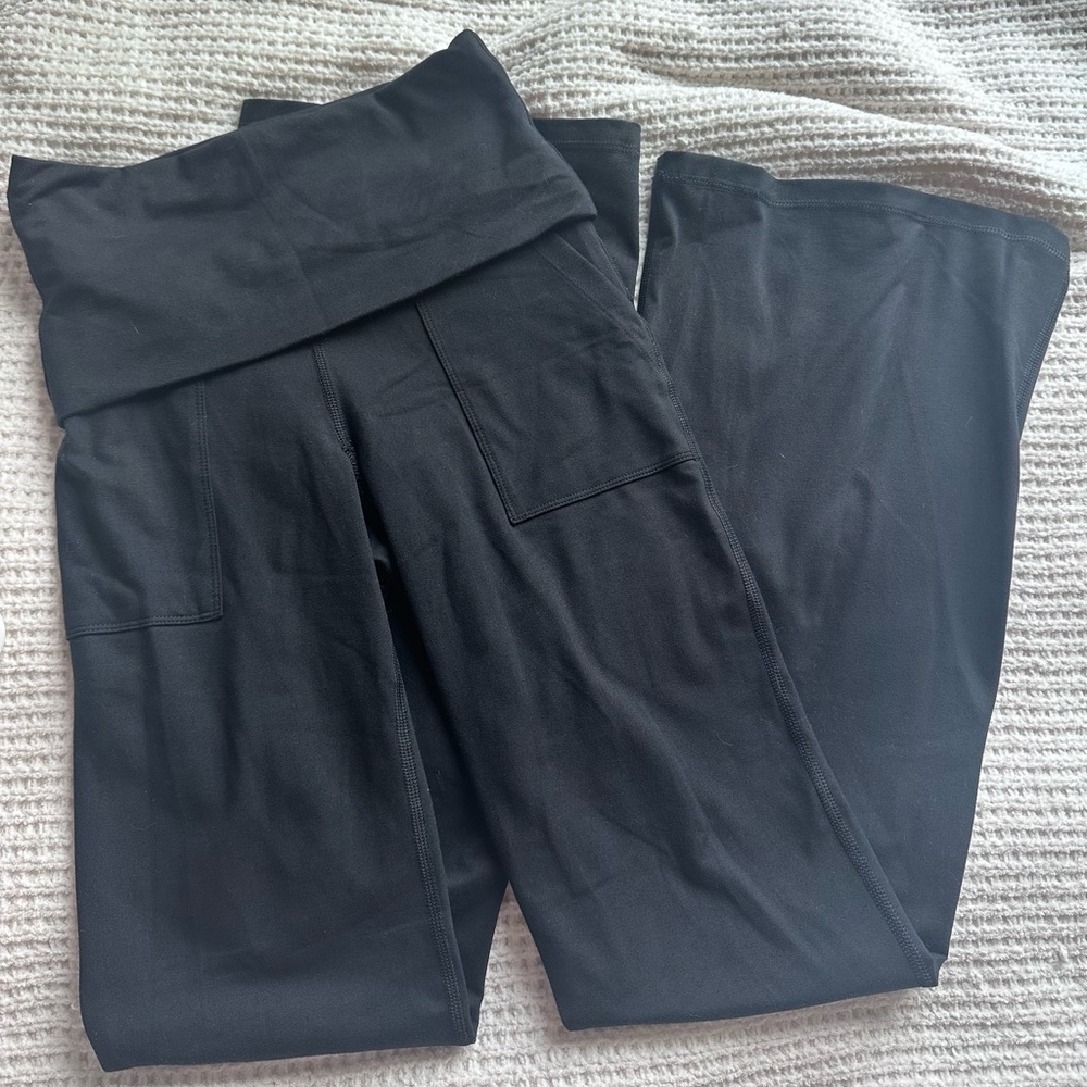 Aerie Black Fold-Over Waist Flared Leggings